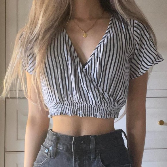Striped Cotton On Cropped Blouse - Picture 1 of 4